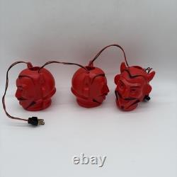 Ensemble vintage de RARE (3) lumières à souffler en forme de diable rouge Halloween, fonctionnelles