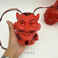 Ensemble vintage de RARE (3) lumières à souffler en forme de diable rouge Halloween, fonctionnelles