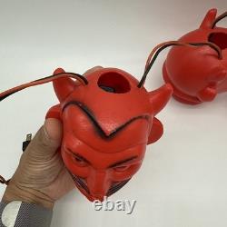 Ensemble vintage de RARE (3) lumières à souffler en forme de diable rouge Halloween, fonctionnelles