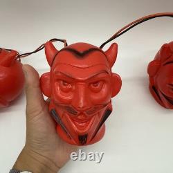 Ensemble vintage de RARE (3) lumières à souffler en forme de diable rouge Halloween, fonctionnelles