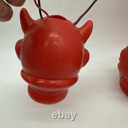 Ensemble vintage de RARE (3) lumières à souffler en forme de diable rouge Halloween, fonctionnelles