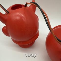 Ensemble vintage de RARE (3) lumières à souffler en forme de diable rouge Halloween, fonctionnelles