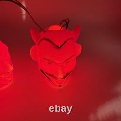 Ensemble vintage de RARE (3) lumières à souffler en forme de diable rouge Halloween, fonctionnelles