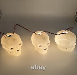 Ensemble vintage de RARES (3) TÊTES DE MORT Lampes à guirlande en plastique soufflé Halloween Fonctionnelles