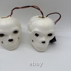 Ensemble vintage de RARES (3) TÊTES DE MORT Lampes à guirlande en plastique soufflé Halloween Fonctionnelles