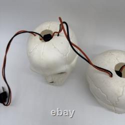 Ensemble vintage de RARES (3) TÊTES DE MORT Lampes à guirlande en plastique soufflé Halloween Fonctionnelles