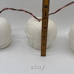 Ensemble vintage de RARES (3) TÊTES DE MORT Lampes à guirlande en plastique soufflé Halloween Fonctionnelles