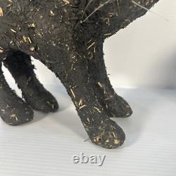 Extrêmement rare. Chat noir en papier mâché vintage d'Halloween. Chat hurlant.