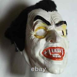 Festival 81 Masque en caoutchouc de Count Dracula avec des cheveux faux, rare vintage des années 80 pour Halloween