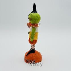 Figure d'art populaire de sorcière en papier mâché vintage Debra Schoch Halloween Candy Corn 9 RARE