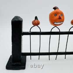 Figurine RARE de clôture en papier mâché de citrouille vintage pour Halloween