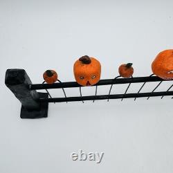 Figurine RARE de clôture en papier mâché de citrouille vintage pour Halloween