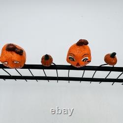 Figurine RARE de clôture en papier mâché de citrouille vintage pour Halloween