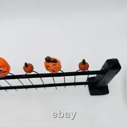 Figurine RARE de clôture en papier mâché de citrouille vintage pour Halloween