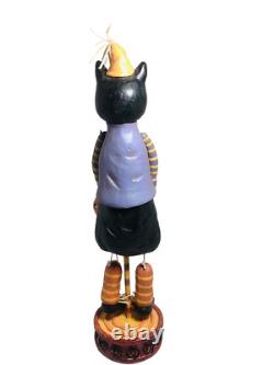Figurine d'art populaire d'Halloween en bois de chat noir vintage rare Mark Roberts mesurant 16 pouces de hauteur