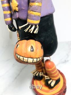Figurine d'art populaire d'Halloween en bois de chat noir vintage rare Mark Roberts mesurant 16 pouces de hauteur