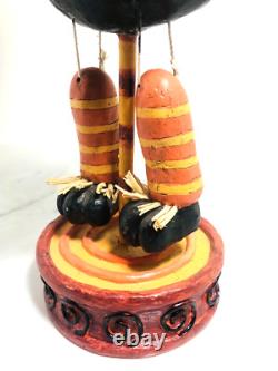 Figurine d'art populaire d'Halloween en bois de chat noir vintage rare Mark Roberts mesurant 16 pouces de hauteur