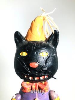 Figurine d'art populaire d'Halloween en bois de chat noir vintage rare Mark Roberts mesurant 16 pouces de hauteur