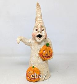 Figurine de fantôme citrouille d'Halloween en art populaire signée Debra Schoch, vintage rare 2002