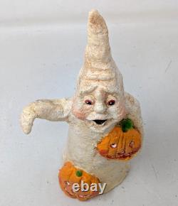 Figurine de fantôme citrouille d'Halloween en art populaire signée Debra Schoch, vintage rare 2002