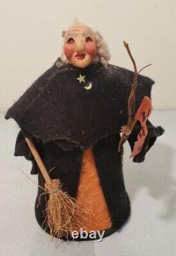 Figurine de sorcière en papier mâché HALLOWEEN vintage de Connie Krizner Folk Art 1991 rare