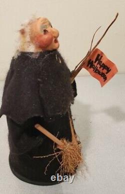 Figurine de sorcière en papier mâché HALLOWEEN vintage de Connie Krizner Folk Art 1991 rare