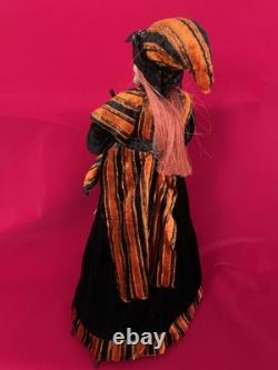 Figurine de sorcière vintage rare pour Halloween, poupée avec parapluie, robe noire, grande taille