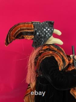 Figurine de sorcière vintage rare pour Halloween, poupée avec parapluie, robe noire, grande taille