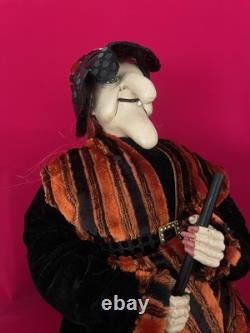 Figurine de sorcière vintage rare pour Halloween, poupée avec parapluie, robe noire, grande taille