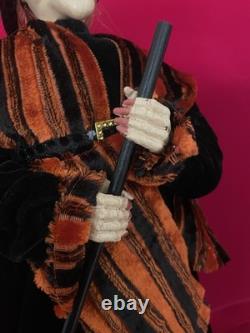 Figurine de sorcière vintage rare pour Halloween, poupée avec parapluie, robe noire, grande taille