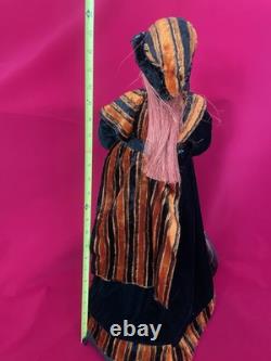 Figurine de sorcière vintage rare pour Halloween, poupée avec parapluie, robe noire, grande taille