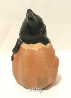 Figurine en cire vintage d'Halloween Jack O'Lantern garçon de choeur chat noir 4 RARE tel quel