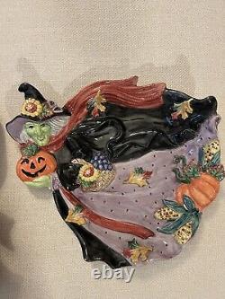 Fitz et Floyd Vintage Halloween Harvest Witch Pitcher et Candy Dish Set RARE