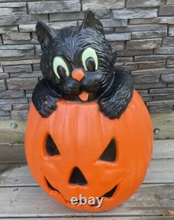 Halloween VTG 1994 TPI Blow Mold Black Cat in Pumpkin Large 28 avec lumière RARE <br/>  
 
 
<br/>

(Note: TPI stands for 'Taylored Plastics Inc.')