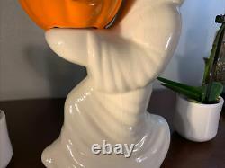Halloween Vintage Ceramic Ghost Avec Citrouille Jack O Lantern 12 Light Up Rare