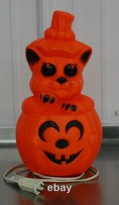 Halloween Vintage Chat Rare Kitten Jack O Lanterne Blow Mold Pumpkin 1960 Jol