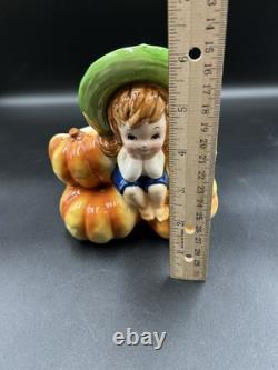 Jardinière d'Halloween Automne Vintage Relpo A1999 Fille Pieds Nus Assise sur des Citrouilles Rare