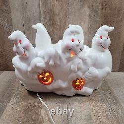 Lampe céramique vintage Halloween avec éclairage 5 fantômes citrouille rare 13x9 en état de marche