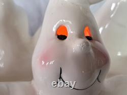 Lampe en céramique vintage d'Halloween avec 5 fantômes et lanternes Jack, rare.