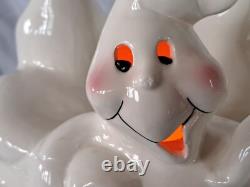 Lampe en céramique vintage d'Halloween avec 5 fantômes et lanternes Jack, rare.