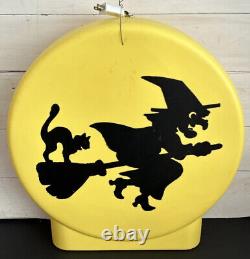 Lanterne d'Halloween vintage avec une Lune Jaune MOON et une Sorcière Volante & Chat Sun Hill 21x20 RARE