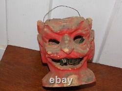 Lanterne en papier mâché rare et vintage du diable pour Halloween