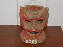 Lanterne en papier mâché rare et vintage du diable pour Halloween