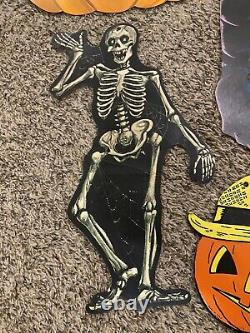Lot rare de décoration murale articulée Halloween / Sorcière Découpe Vintage