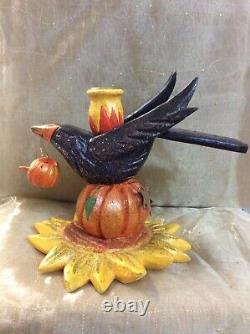Maison Vintage De Hatten Crow, Citrouille Automne Bougie D'halloween Porte-bouche Art Rare