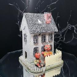 Maison hantée Poliwoggs miniature citrouille de 4 pouces style Putz pour Halloween RARE VTG