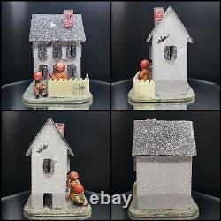 Maison hantée miniature Poliwoggs de 4 pouces en citrouille style Halloween Putz RARE VTG