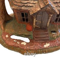 Maison hantée vintage rare faite à la main pour Halloween avec arbre illuminé, maison de sorcière et chauve-souris