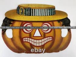 Masque d'Halloween en papier vintage DÉCOUPE Citrouille Jack o Lantern Antique RARE USA