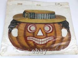 Masque d'Halloween en papier vintage DÉCOUPE Citrouille Jack o Lantern Antique RARE USA